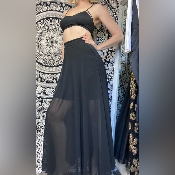 Faust maxi skirt A-shape France Paris vintage very long size S black - Picture 13 of 13